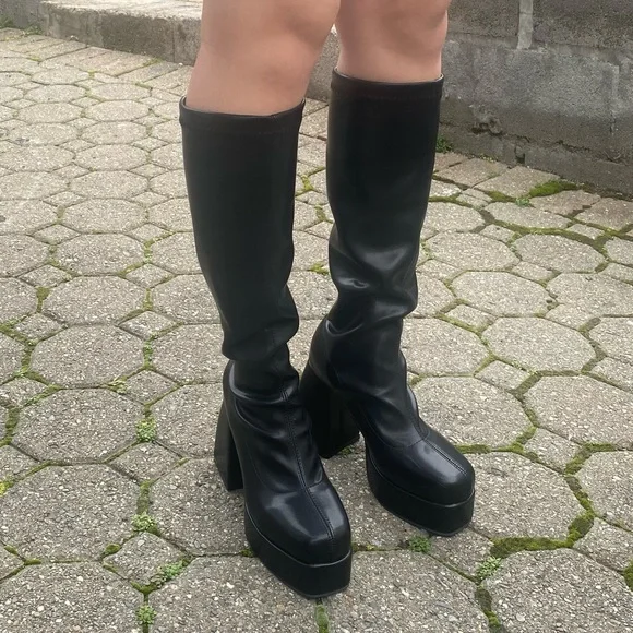 Chunky Black High Platform Boots - Picture 5 of 5